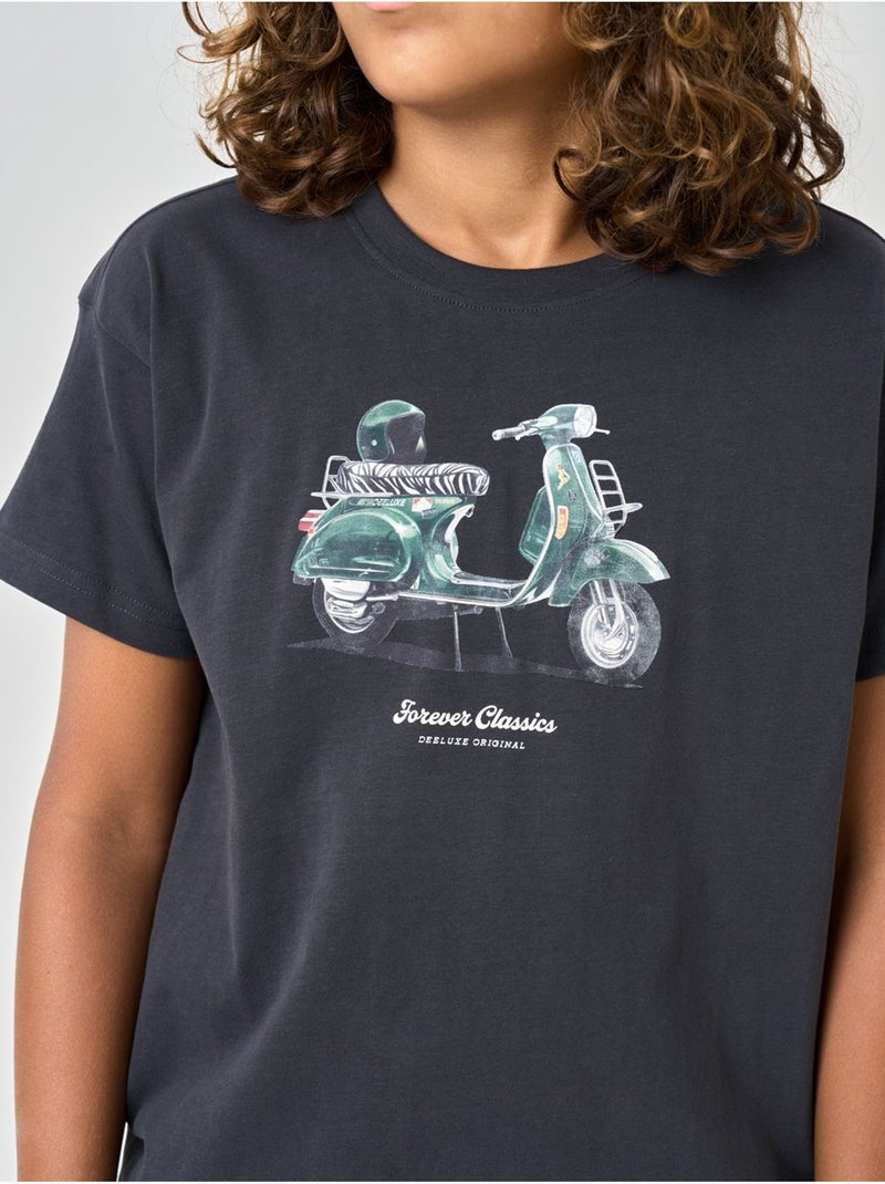 T-shirt regular garçon en 100% coton avec imprimé scooter vintage 'deeluxe' Gris foncé - Kiabi