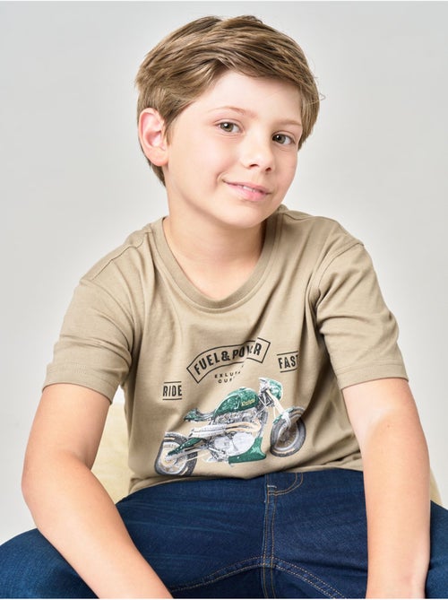 T-shirt regular garçon en 100% coton jersey imprimé moto vintage 'deeluxe' - Kiabi