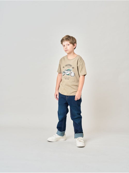 T-shirt regular garçon en 100% coton jersey imprimé moto vintage 'deeluxe' - Kiabi