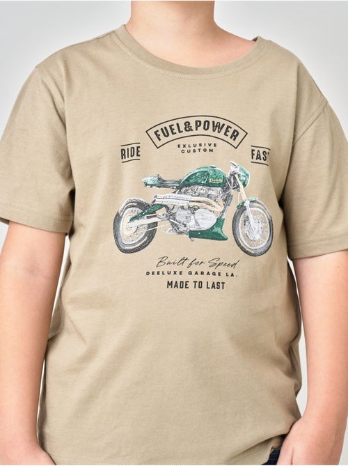 T-shirt regular garçon en 100% coton jersey imprimé moto vintage 'deeluxe' - Kiabi