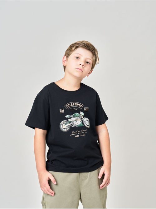 T-shirt regular garçon en 100% coton jersey imprimé moto vintage 'deeluxe' - Kiabi