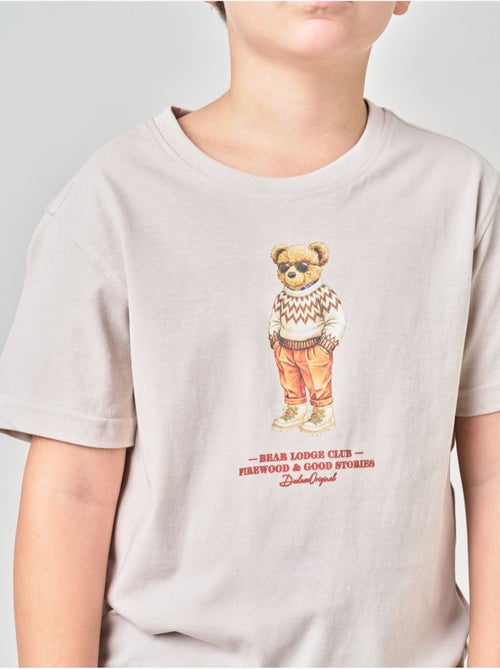T-shirt regular garçon en 100% coton jersey imprimé ours 'deeluxe' - Kiabi