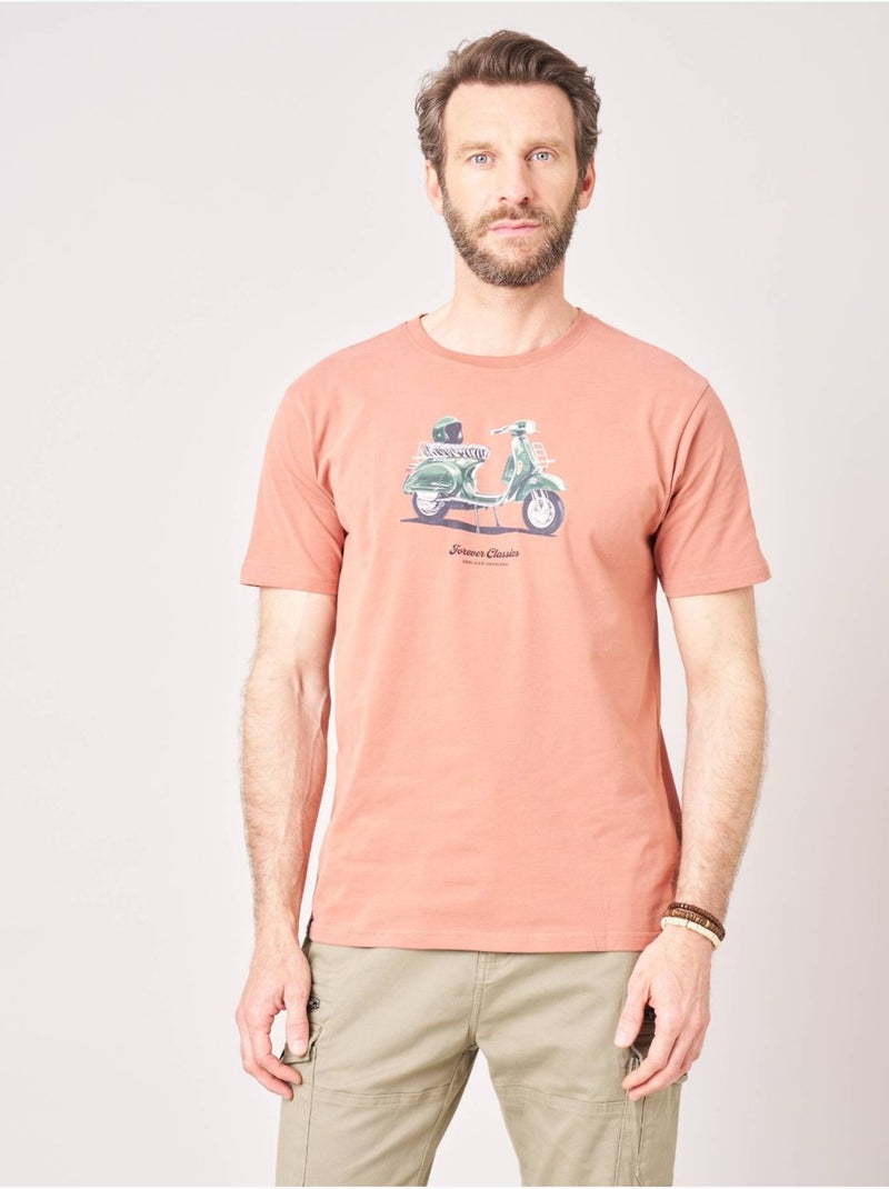T-shirt regular homme en 100% coton avec imprimé scooter vintage 'Deeluxe' Orange corail - Kiabi