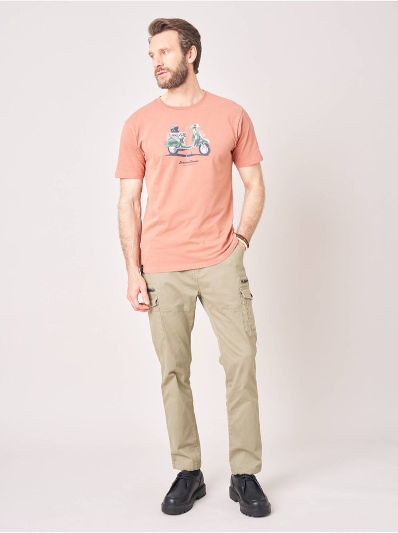 T-shirt regular homme en 100% coton avec imprimé scooter vintage 'Deeluxe' Orange corail - Kiabi