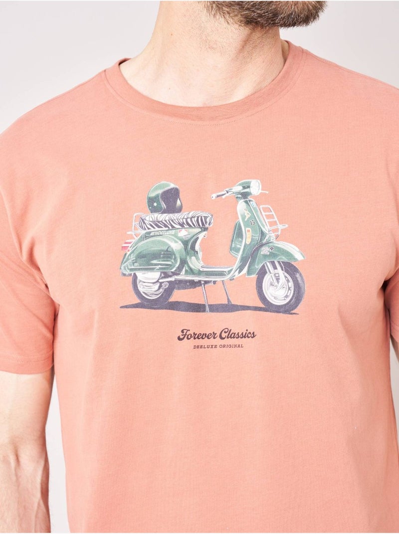 T-shirt regular homme en 100% coton avec imprimé scooter vintage 'Deeluxe' Orange corail - Kiabi