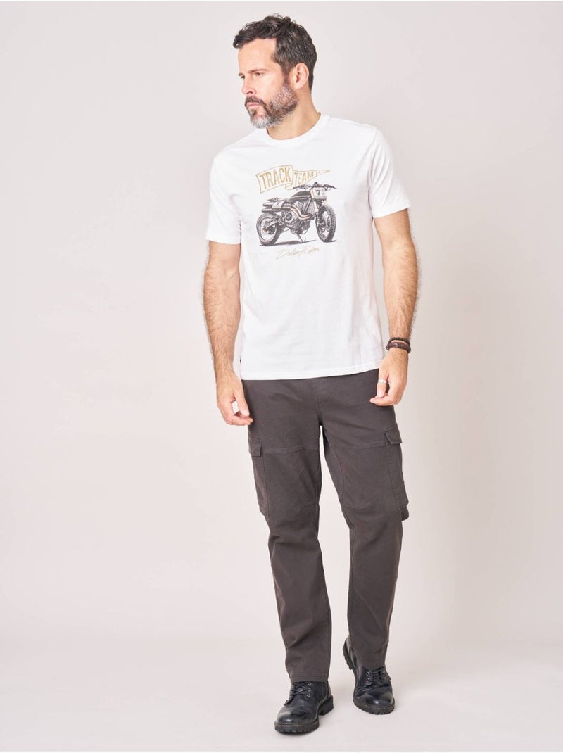 T-shirt regular homme en 100% coton imprimé moto 'Deeluxe' Blanc - Kiabi