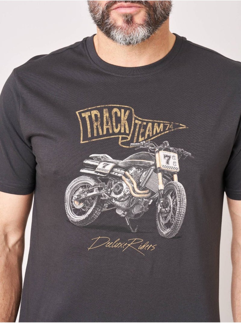 T-shirt regular homme en 100% coton imprimé moto 'Deeluxe' gris anthracite - Kiabi