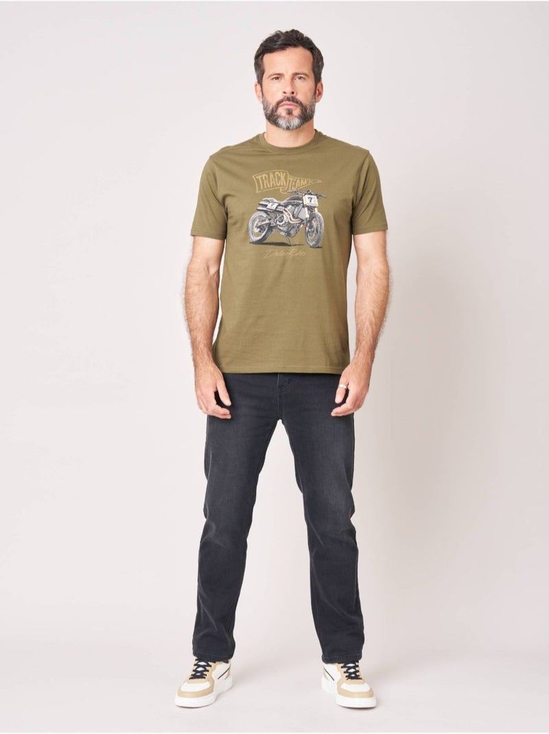 T-shirt regular homme en 100% coton imprimé moto 'Deeluxe' Vert bouteille - Kiabi