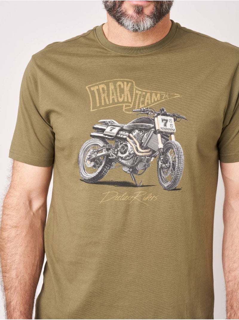 T-shirt regular homme en 100% coton imprimé moto 'Deeluxe' Vert bouteille - Kiabi