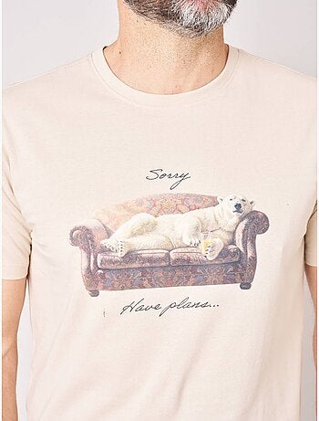 T-shirt regular homme en 100% coton imprimé ours sur canapé 'deeluxe'