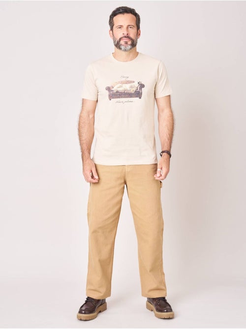 T-shirt regular homme en 100% coton imprimé ours sur canapé 'Deeluxe' - Kiabi