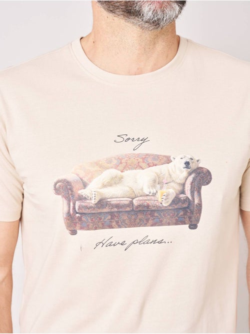 T-shirt regular homme en 100% coton imprimé ours sur canapé 'Deeluxe' - Kiabi