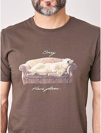 T-shirt regular homme en 100% coton imprimé ours sur canapé 'deeluxe'
