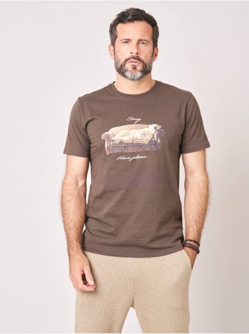 T-shirt regular homme en 100% coton imprimé ours sur canapé 'Deeluxe' - Kiabi