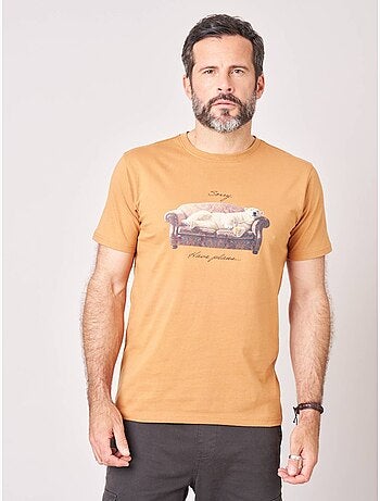 T-shirt regular homme en 100% coton imprimé ours sur canapé 'deeluxe'
