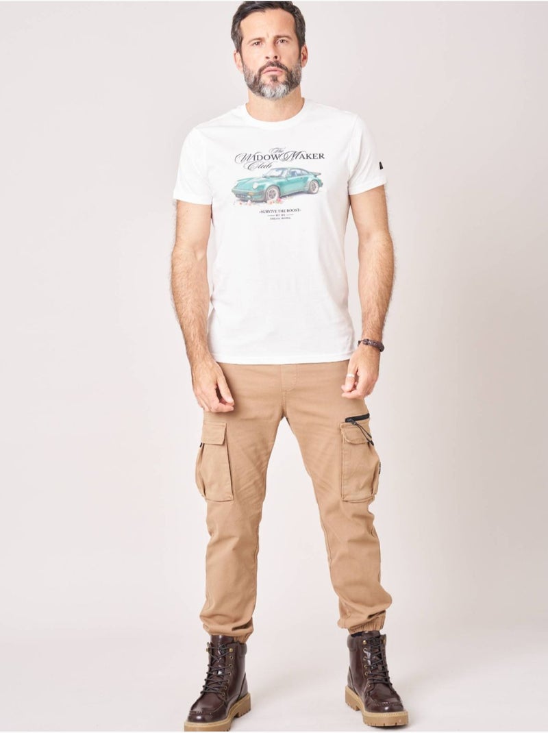 T-shirt regular homme en 100% coton imprimé voiture vintage  'Deeluxe' Ecru - Kiabi