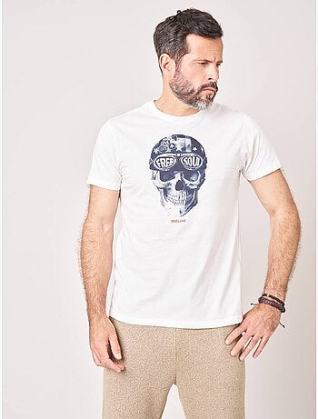 T-shirt regular homme en 100% coton jersey imprimé crâne avec casque et lunettes 'deeluxe'