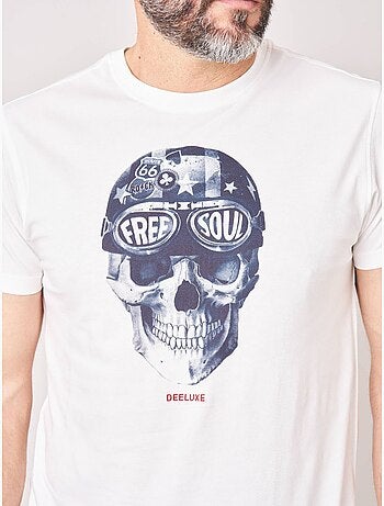 T-shirt regular homme en 100% coton jersey imprimé crâne avec casque et lunettes 'deeluxe'