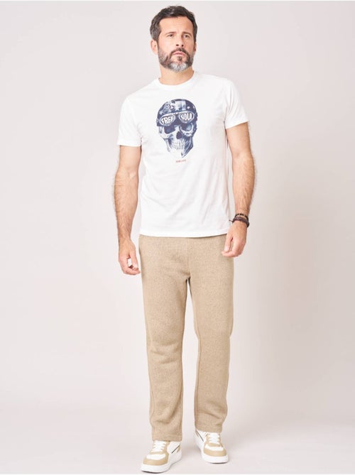T-shirt regular homme en 100% coton jersey imprimé crâne avec casque et lunettes 'deeluxe' - Kiabi