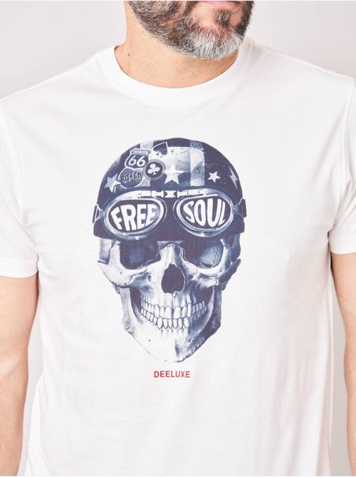 T-shirt regular homme en 100% coton jersey imprimé crâne avec casque et lunettes 'deeluxe' - Kiabi
