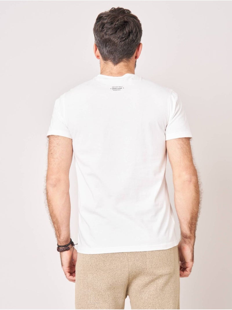 T-shirt regular homme en 100% coton jersey imprimé crâne avec casque et lunettes 'deeluxe' Ecru - Kiabi