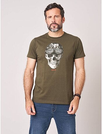 T-shirt regular homme en 100% coton jersey imprimé crâne avec casque et lunettes 'deeluxe'