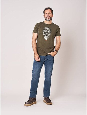T-shirt regular homme en 100% coton jersey imprimé crâne avec casque et lunettes 'deeluxe'