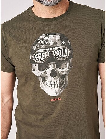 T-shirt regular homme en 100% coton jersey imprimé crâne avec casque et lunettes 'deeluxe'