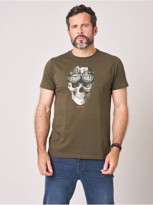 T-shirt regular homme en 100% coton jersey imprimé crâne avec casque et lunettes 'Deeluxe' - Kiabi