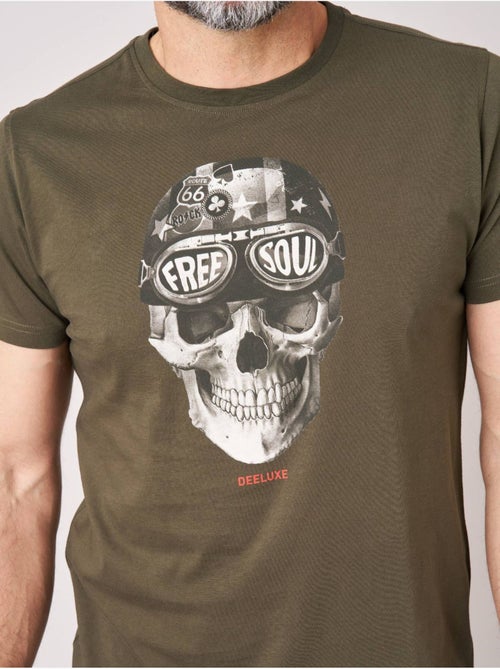 T-shirt regular homme en 100% coton jersey imprimé crâne avec casque et lunettes 'Deeluxe' - Kiabi