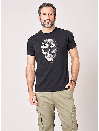 T-shirt regular homme en 100% coton jersey imprimé crâne avec casque et lunettes 'deeluxe'
