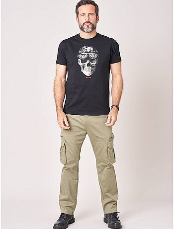 T-shirt regular homme en 100% coton jersey imprimé crâne avec casque et lunettes 'deeluxe'