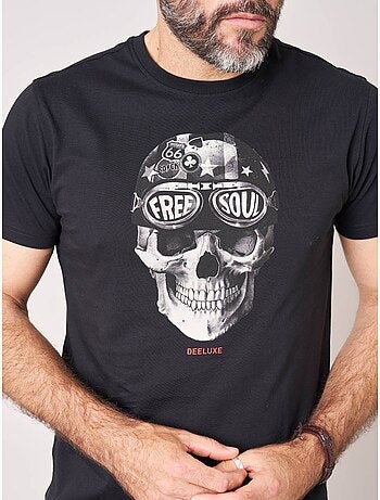 T-shirt regular homme en 100% coton jersey imprimé crâne avec casque et lunettes 'deeluxe'