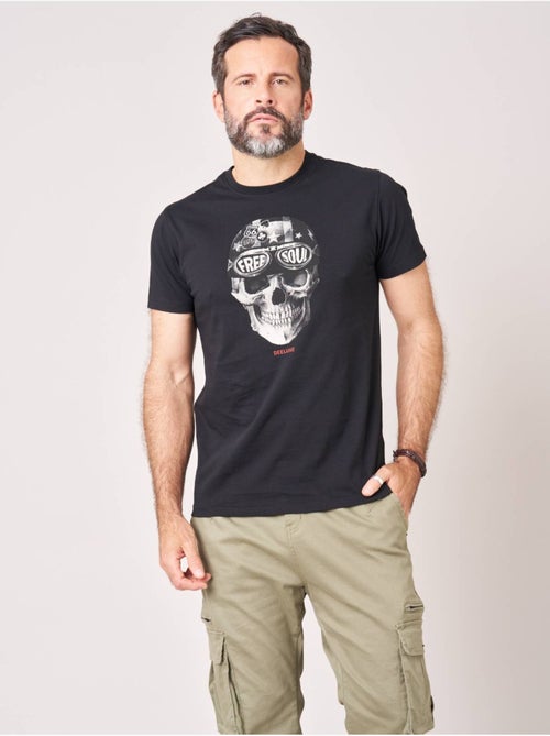 T-shirt regular homme en 100% coton jersey imprimé crâne avec casque et lunettes 'Deeluxe' - Kiabi