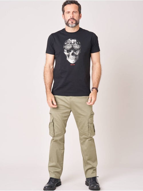T-shirt regular homme en 100% coton jersey imprimé crâne avec casque et lunettes 'Deeluxe' - Kiabi