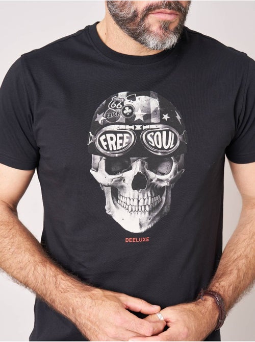 T-shirt regular homme en 100% coton jersey imprimé crâne avec casque et lunettes 'Deeluxe' - Kiabi