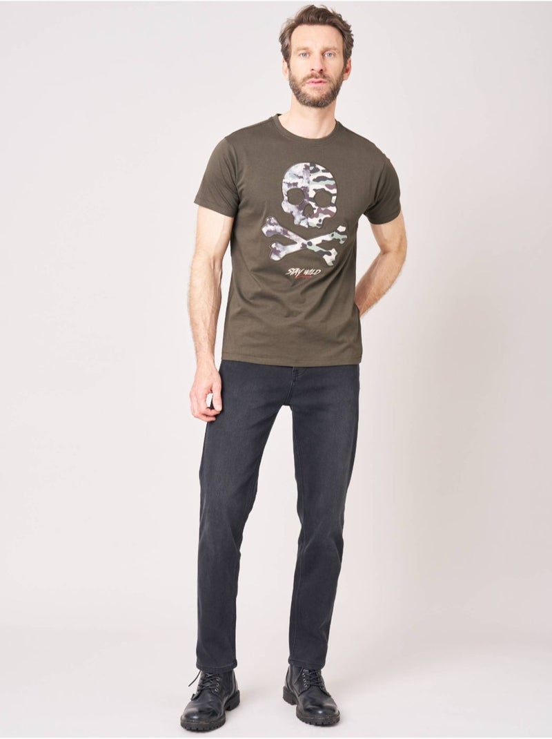 T-shirt regular homme en 100% coton jersey imprimé crâne camouflage 'deeluxe' Vert foncé - Kiabi