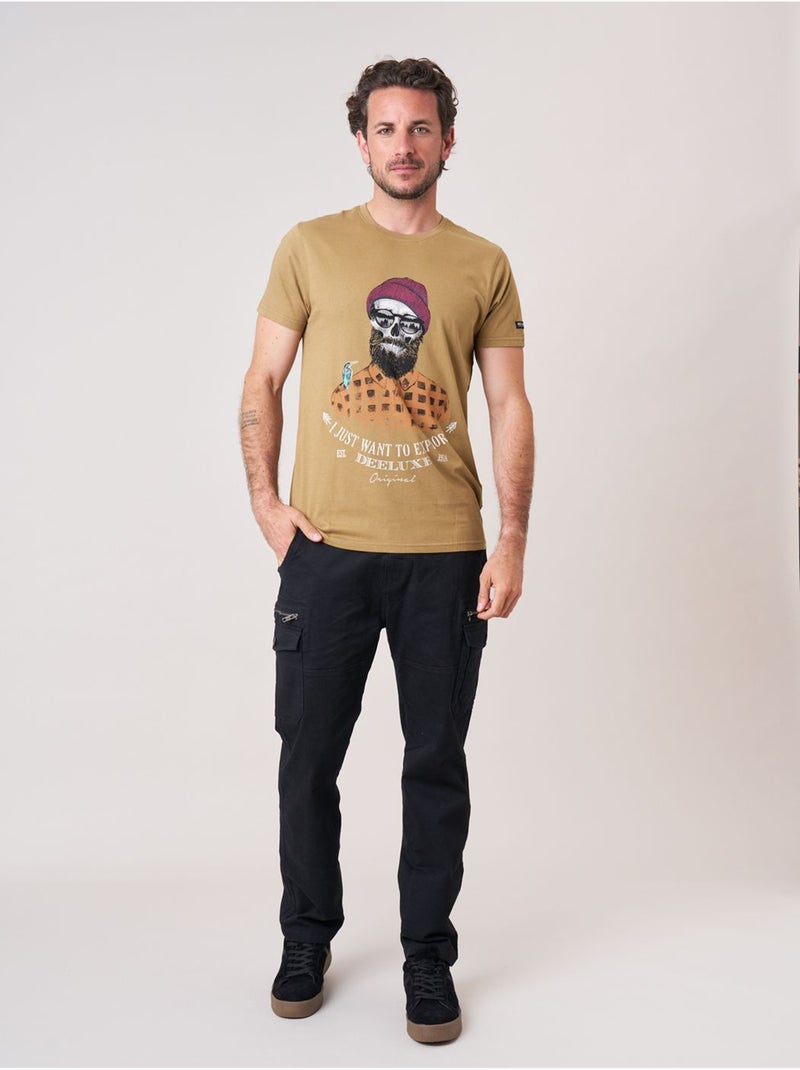 T-shirt regular homme en 100% coton jersey imprimé crâne explorer  'deeluxe' Beige foncé - Kiabi