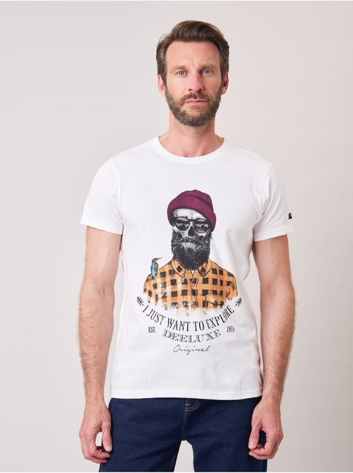 T-shirt regular homme en 100% coton jersey imprimé crâne explorer  'Deeluxe' - Kiabi