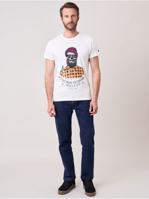 T-shirt regular homme en 100% coton jersey imprimé crâne explorer  'Deeluxe' - Kiabi