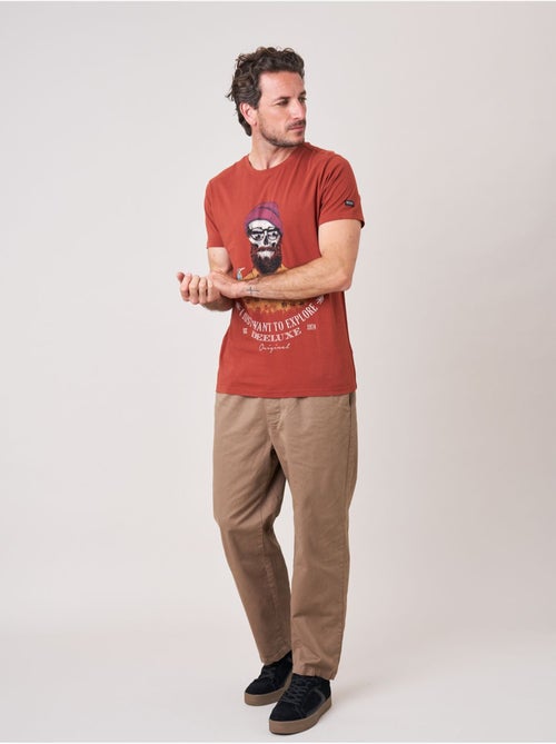 T-shirt regular homme en 100% coton jersey imprimé crâne explorer  'Deeluxe' - Kiabi