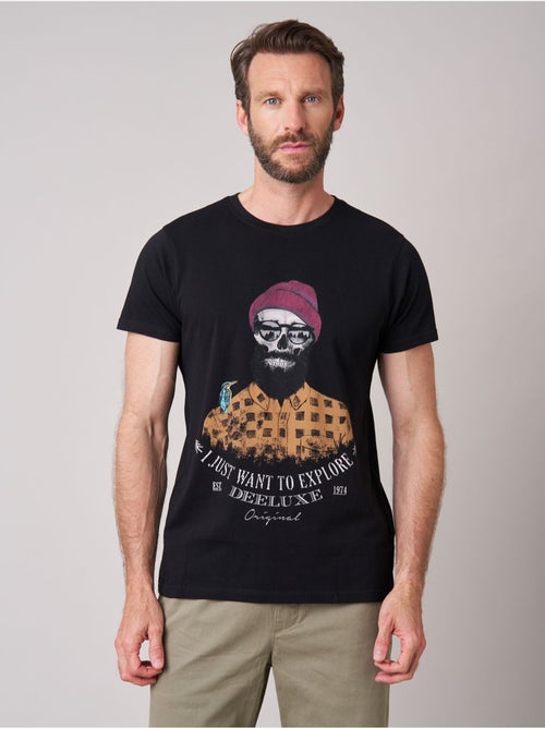 T-shirt regular homme en 100% coton jersey imprimé crâne explorer  'Deeluxe' - Kiabi
