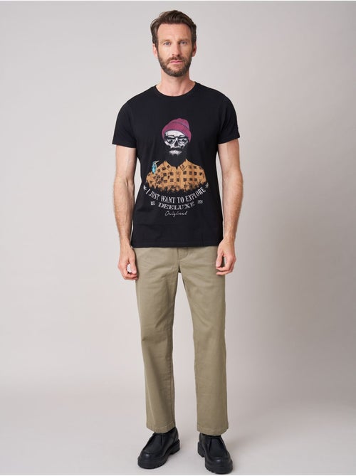 T-shirt regular homme en 100% coton jersey imprimé crâne explorer  'Deeluxe' - Kiabi