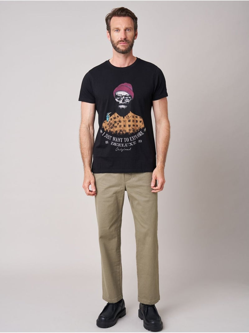 T-shirt regular homme en 100% coton jersey imprimé crâne explorer  'Deeluxe' Noir - Kiabi