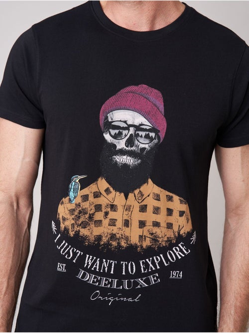 T-shirt regular homme en 100% coton jersey imprimé crâne explorer  'Deeluxe' - Kiabi