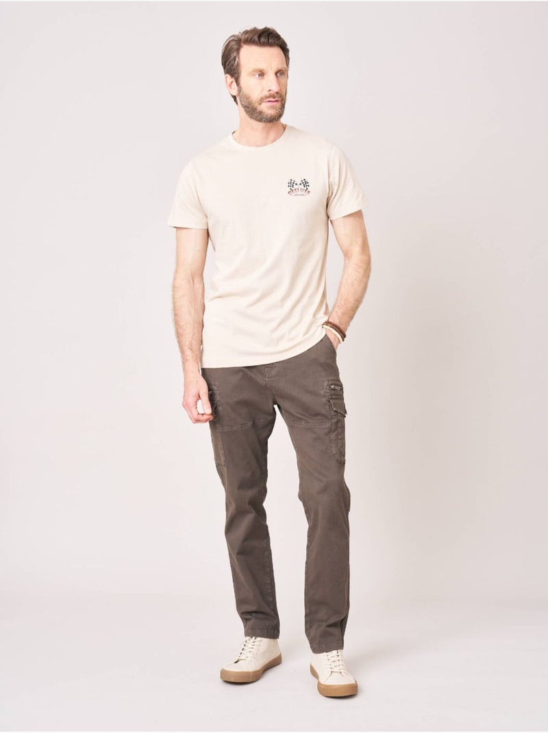 T-shirt regular homme en 100% coton jersey imprimé crâne racing  'Deeluxe' Beige coquille - Kiabi