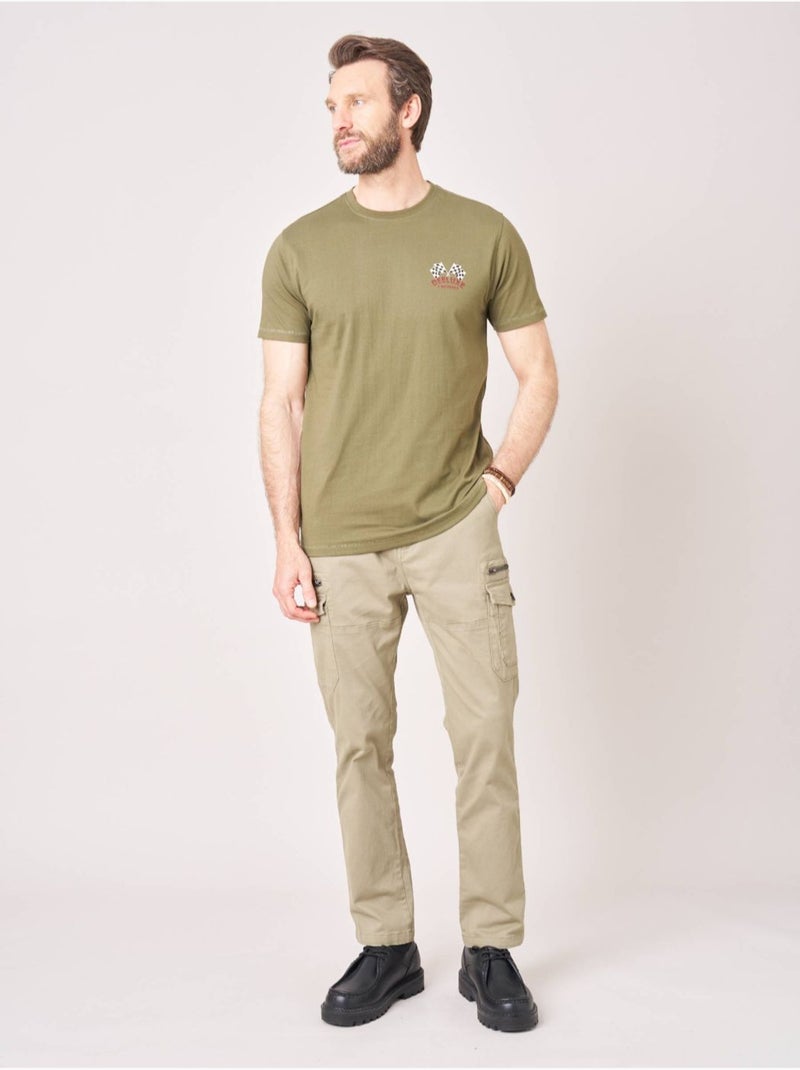 T-shirt regular homme en 100% coton jersey imprimé crâne racing  'deeluxe' Kaki - Kiabi