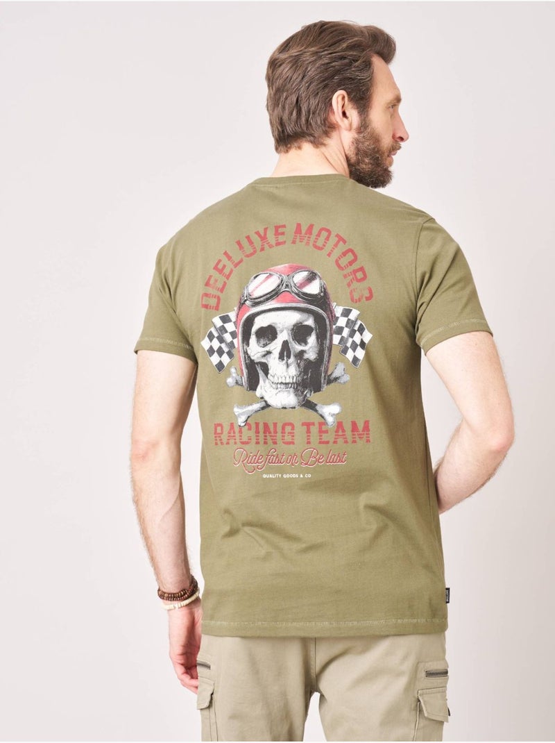T-shirt regular homme en 100% coton jersey imprimé crâne racing  'deeluxe' Kaki - Kiabi