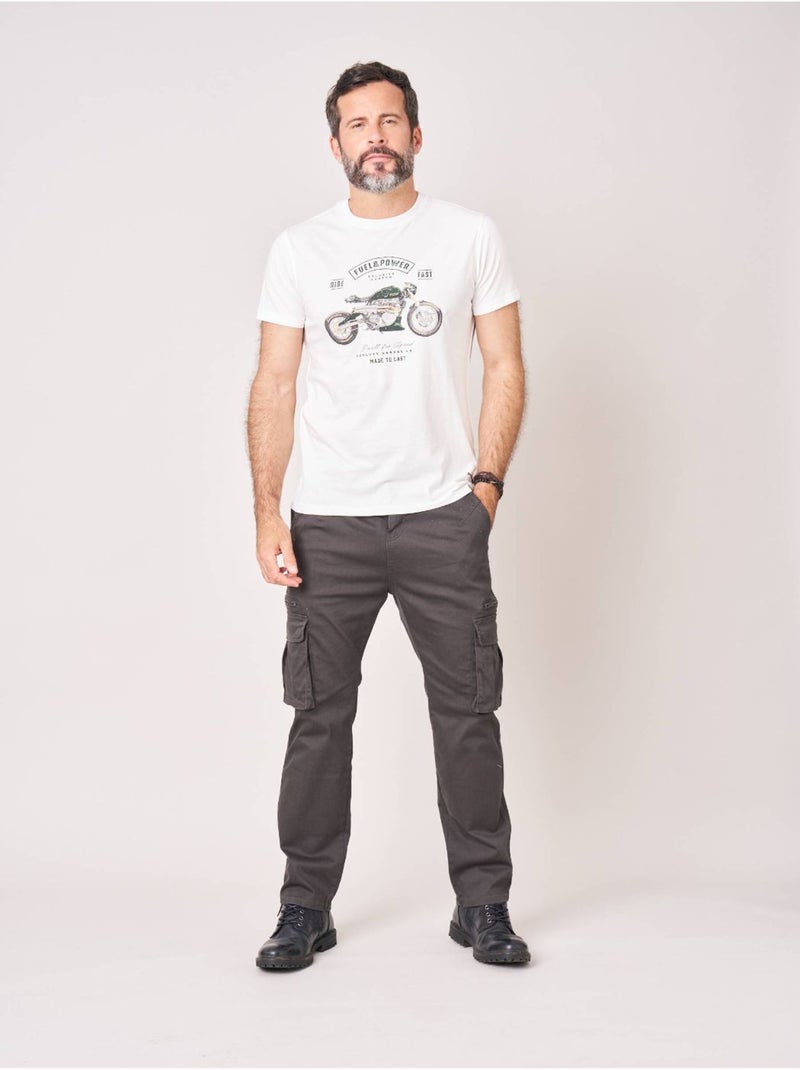 T-shirt regular homme en 100% coton jersey imprimé moto vintage 'Deeluxe' Ecru - Kiabi
