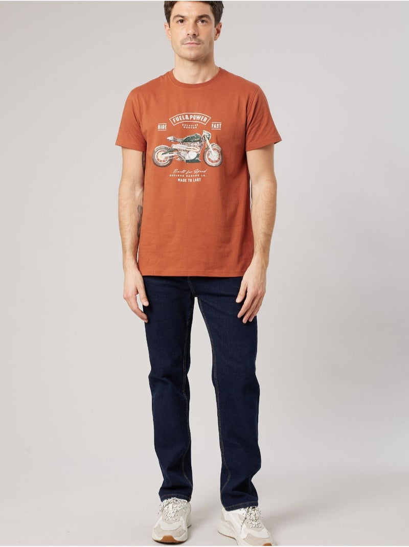 T-shirt regular homme en 100% coton jersey imprimé moto vintage 'Deeluxe' Marron havane - Kiabi